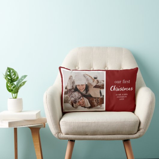 Coussin Rectangle Notre Premier Noël Nouveaux Mariés Photo Script Ro (Chaise)