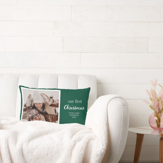 Coussin Rectangle Notre Premier Noël Nouvellement Mariés Photo Scrip (Canapé)