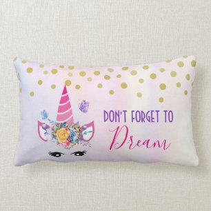 Coussin Rectangle N'oubliez pas de rêver la licorne rose et la confe