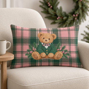 Coussin Rectangle Nounours Prépa Rouge Rose Vert à Carreaux de Noël