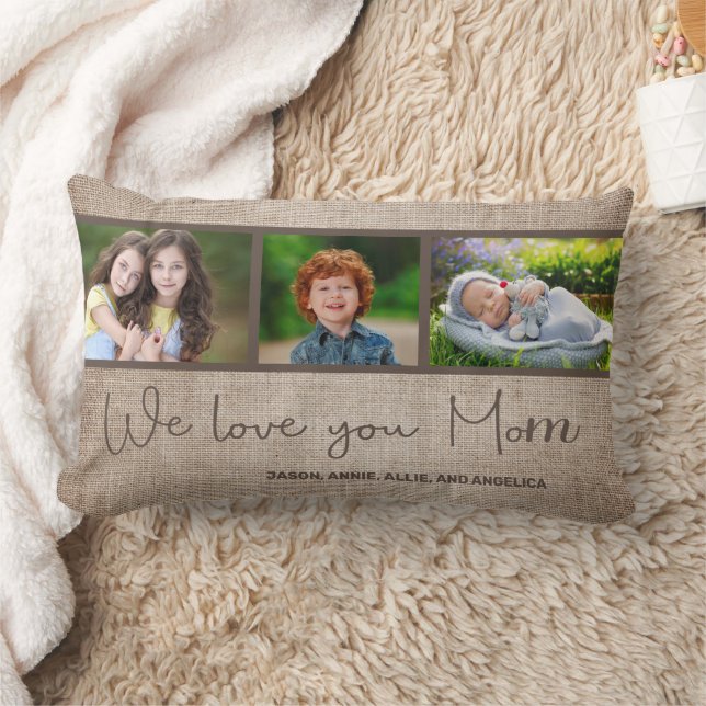 Coussin Rectangle Nous aimons votre maman 3 Photo Famille Collage En (Couverture)