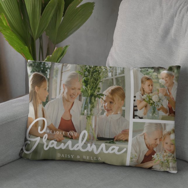 Coussin Rectangle Nous vous aimons grand-mère | Collage photo (Créateur téléchargé)