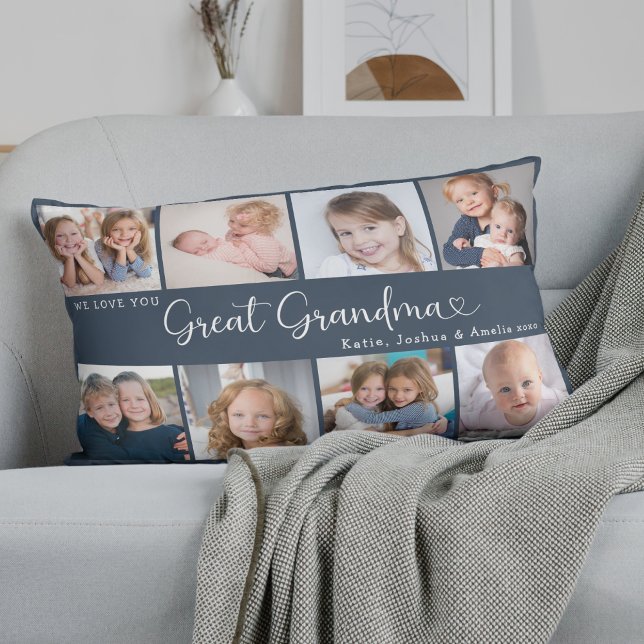 Coussin Rectangle Nous vous aimons Grande Mère Photo Collage Cœur (Créateur téléchargé)