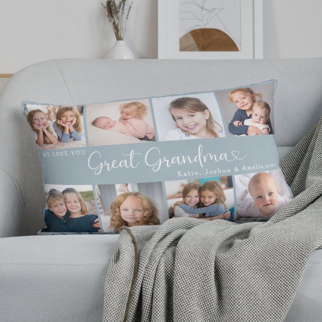 Coussin Rectangle Nous vous aimons Grande Mère Photo Collage Cœur (Créateur téléchargé)