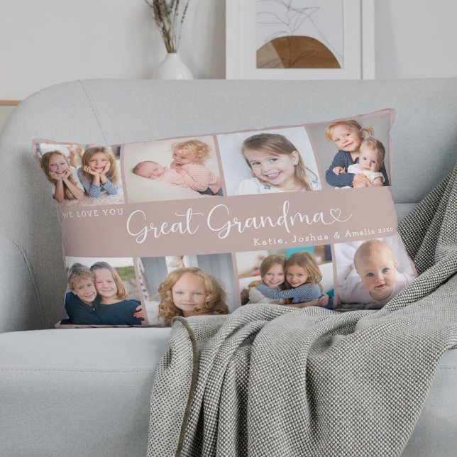 Coussin Rectangle Nous vous aimons Grande Mère Photo Collage Cœur (Créateur téléchargé)