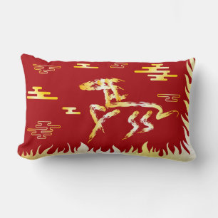 Coussin Rectangle Nouvel An lunaire chinois du Cheval 2026 4724 Feu