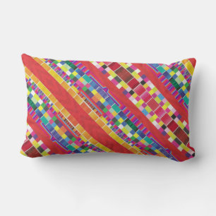Coussin Rectangle nuances rouges, bandes et pixels colorés