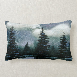 Coussin Rectangle Nuit foncée froide d'hiver, beau paysage de Milou