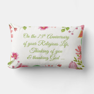 Coussin Rectangle Nun Religious 75e Anniversaire Fleurs aquarelles