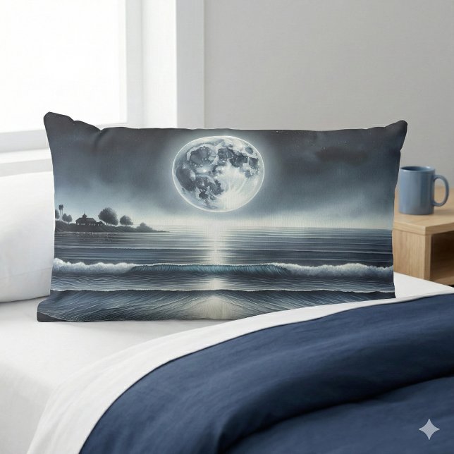 Coussin Rectangle Océan Lune Vagues Céleste Ciel de nuit (Moonlit Ocean Waves Celestial Night Sky Lumbar Pillow Mockup A)