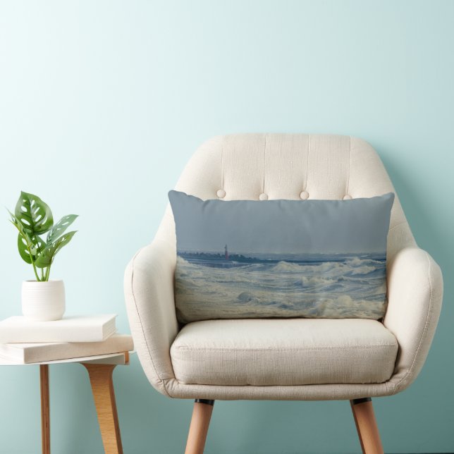 Coussin Rectangle Ocean Sea Waves Stormy Weather Pier (Chaise)
