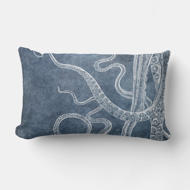 Coussin Rectangle Octopus - Bleu Twilight - Aquarelle Denim (Recto)