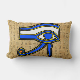 Coussin Rectangle Oeil de Horus Bleu Sur Hiéroglyphes