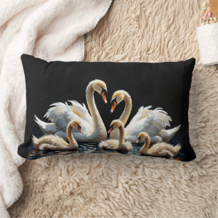 Coussin Rectangle Œuvre d'art de la famille de cygnes sur le lac noi