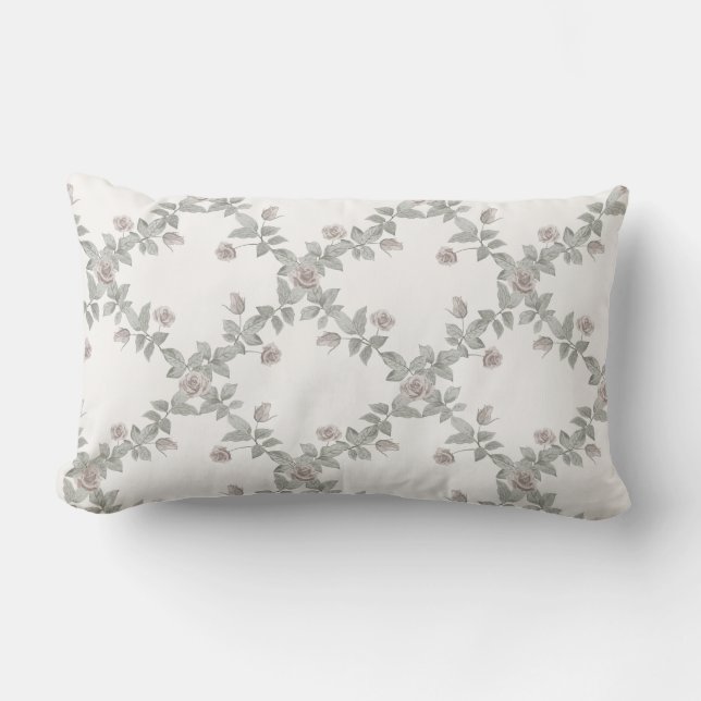 Coussin Rectangle Off-White Taupe Rose Sage Trellis Pattern (Recto)