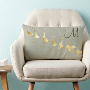 Coussin Rectangle Oies d'or mignonne personnalisées Pale Sage Vert