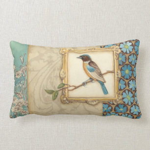 Coussin Rectangle Oiseau Brown et bleu sur une branche recherchant