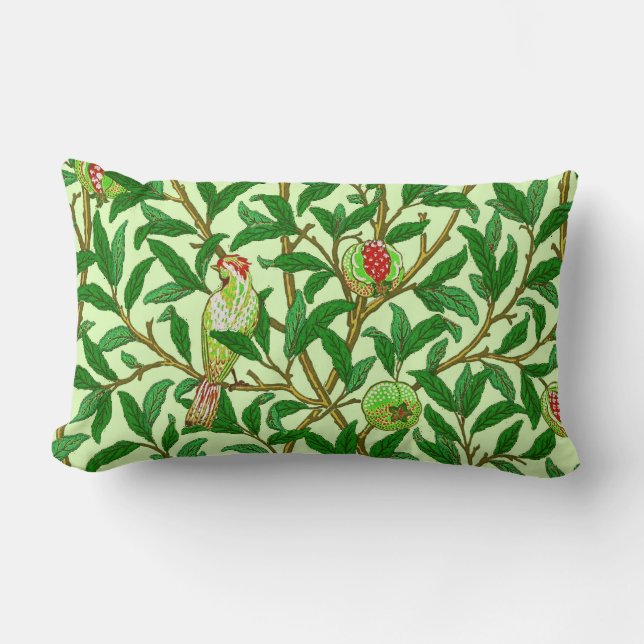 Coussin Rectangle Oiseau et grenade Art Nouveau, Vert citron (Recto)