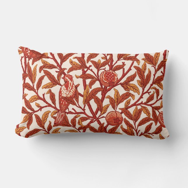 Coussin Rectangle Oiseau & grenade Art Nouveau, Mandarin Orange (Recto)
