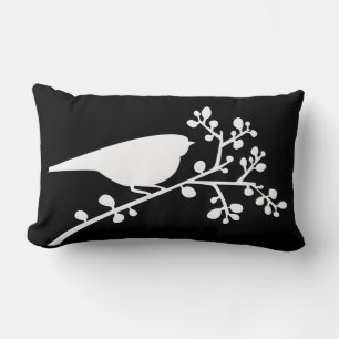 Coussin Rectangle Oiseau unique et baies blanc {choisissez votre cou