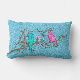 Coussin Rectangle Oiseaux appliqués sur une branche, Sky Blue Multi