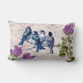 Coussin Rectangle Oiseaux bleus vintage, fleurs violettes, musique l (Verso)