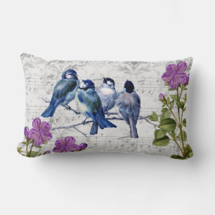 Coussin Rectangle Oiseaux bleus vintages Fleurs violettes Feuille gr