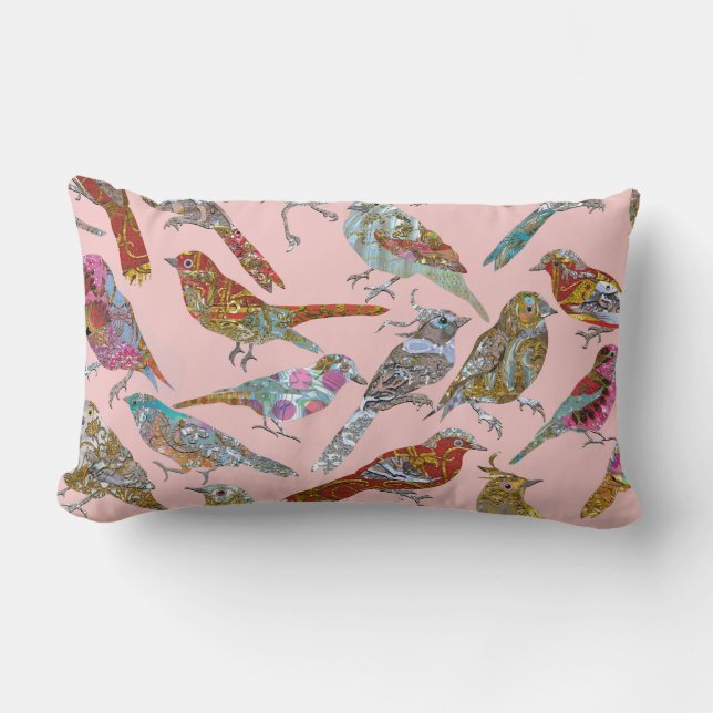 Coussin Rectangle Oiseaux dansants sur quartz Rose (Recto)