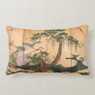 Coussin Rectangle Oiseaux de Kano Eino et fleurs de ressort et d'été