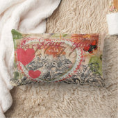Coussin Rectangle Oiseaux de l'amour Cœur Rouge Collage d'art (Couverture)