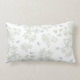 Coussin Rectangle Oiseaux gris floraux élégants vintages verts