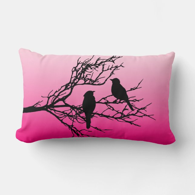 Coussin Rectangle Oiseaux sur une branche, Noir contre l'aube Lumbar (Recto)