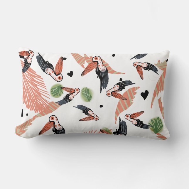 Coussin Rectangle Oiseaux toucans Art tropical verdure d'été (Recto)