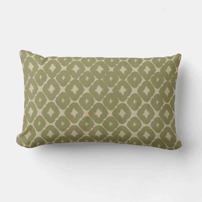 Coussin Rectangle Olive and cream Boho Geometric Throw Pillow (Recto)