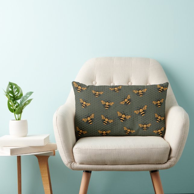 Coussin Rectangle Olive Green Bee Mingle (Chaise)
