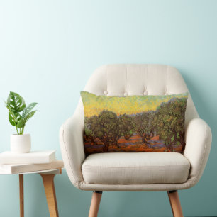 Coussin Rectangle Oliveraie, ciel orange de Vincent van Gogh