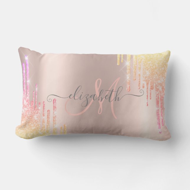 Coussin Rectangle Ombre Moderne Monogramme Rose Gold avec Gouttes Pa (Recto)