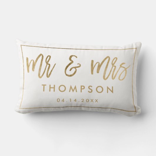 Coussin Rectangle Or chic moderne M. et Mme mariage keepsaké blanc (Verso)