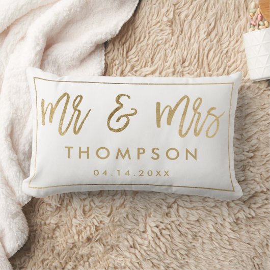 Coussin Rectangle Or chic moderne M. et Mme mariage keepsaké blanc (Couverture)