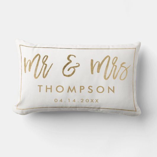 Coussin Rectangle Or chic moderne M. et Mme mariage keepsaké blanc (Recto)