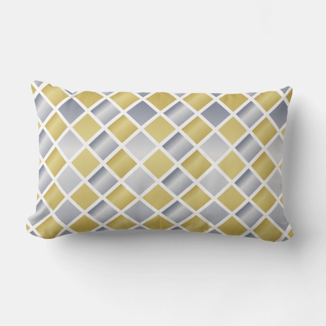 Coussin Rectangle Or et argent (À damiers diamant) (Recto)