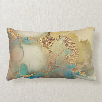 Coussin Rectangle or et turquoise peint