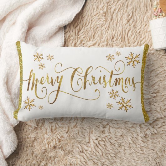 Coussin Rectangle Or Festif, Blanc, Joyeux Noël (Couverture)