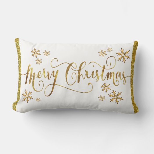 Coussin Rectangle Or Festif, Blanc, Joyeux Noël (Recto)