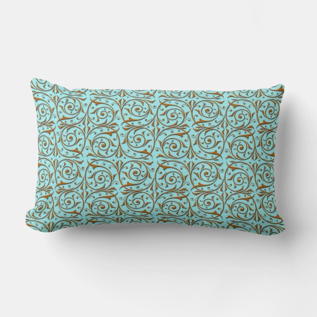 Coussin Rectangle Or sur motif de vigne bleu sarcelle vert (Recto)
