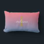 Coussin Rectangle Orange Blue Ombre Moderne Monogramme Nom du script<br><div class="desc">Orange Blue Crimson Nom de script moderne monogramme élégant bois coussin</div>