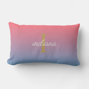 Coussin Rectangle Orange Blue Ombre Moderne Monogramme Nom du script
