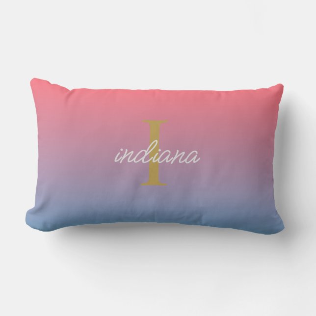 Coussin Rectangle Orange Blue Ombre Moderne Monogramme Nom du script (Recto)