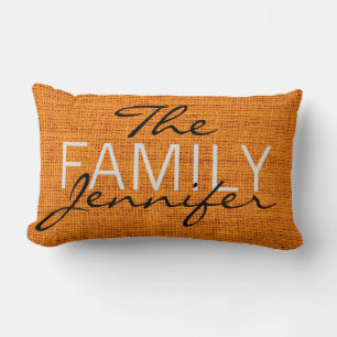 Coussin Rectangle Orange Burlap Rustique Linen Monogramme