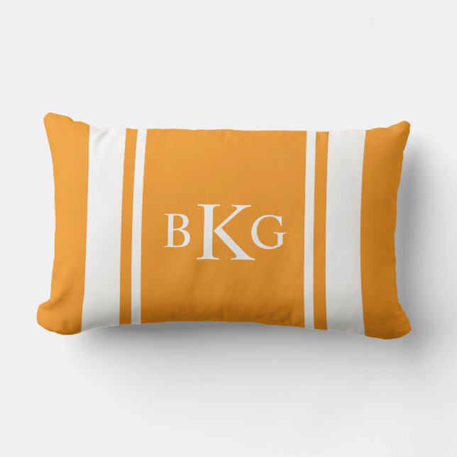 Coussin Rectangle Orange faite sur commande de monogramme et de (Recto)